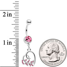 Load image into Gallery viewer, Pink Gem Scrolling Embellished Heart Dangle Belly Ring
