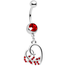 Load image into Gallery viewer, Red Gem Scrolling Embellished Heart Dangle Belly Ring
