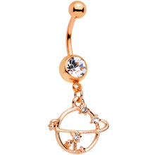 Load image into Gallery viewer, Clear Gem Rose Gold Tone Stars Orbit Planet Saturn Dangle Belly Ring
