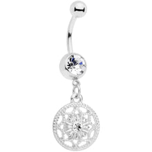 Load image into Gallery viewer, Clear Gem Ring Around a Snowflake Dangle Belly Ring
