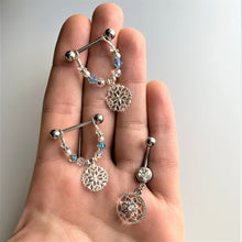 Load image into Gallery viewer, Clear Gem Ring Around a Snowflake Dangle Belly Ring
