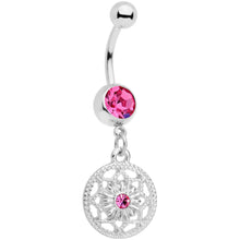 Load image into Gallery viewer, Pink Gem Ring Around a Snowflake Dangle Belly Ring
