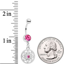 Load image into Gallery viewer, Pink Gem Ring Around a Snowflake Dangle Belly Ring
