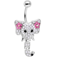Load image into Gallery viewer, Clear Pink Gem Hinged Trunk Elephant Dangle Belly Ring

