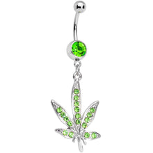 Load image into Gallery viewer, Green Gem 420 Somewhere Marijuana Dangle Belly Ring
