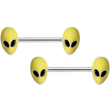Load image into Gallery viewer, 14G 9/16 Yellow Glow in the Dark Aliens Barbell Nipple Ring Set

