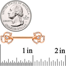 Load image into Gallery viewer, 14G 9/16 Clear Gem Rose Gold Tone Flower Barbell Nipple Ring Set
