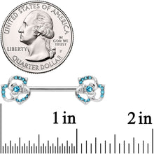 Load image into Gallery viewer, 14G 9/16 Blue Gem Rose Flower Barbell Nipple Ring Set
