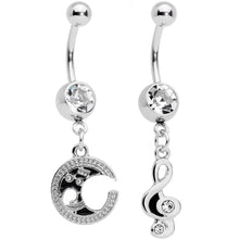 Load image into Gallery viewer, Clear Gem Moon Treble Clef Dangle Belly Ring Set of 2
