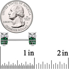 Load image into Gallery viewer, 14G 9/16 Green Happy Holiday Hoot Owl Barbell Nipple Ring Set

