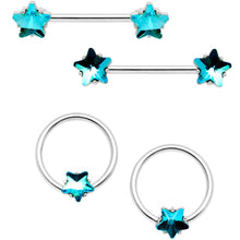 Load image into Gallery viewer, 14G 9/16 1/2 Blue Star Gem BCR Barbell Nipple Ring Set
