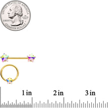 Load image into Gallery viewer, 14G Aurora Star Gem Gold Tone BCR Barbell Nipple Ring Set
