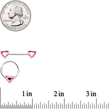 Load image into Gallery viewer, 9/16 1/2 Pink Heart Gem BCR Barbell Nipple Ring Set
