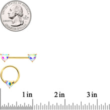Load image into Gallery viewer, 14G Aurora Heart Gem Gold Tone BCR Barbell Nipple Ring Set
