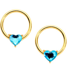 Load image into Gallery viewer, 14G Blue Valentine Gem Gold Tone BCR Barbell Nipple Ring Set
