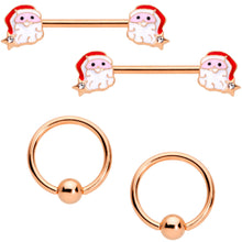 Load image into Gallery viewer, 14G Rose Gold Tone Santa Captive Barbell Nipple Ring Set of 4
