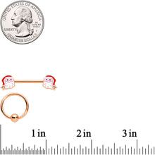 Load image into Gallery viewer, 14G Rose Gold Tone Santa Captive Barbell Nipple Ring Set of 4
