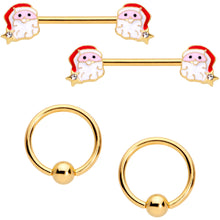 Load image into Gallery viewer, 14G 1/2 Gold Tone Santa Captive Barbell Nipple Ring Set of 4
