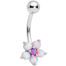 Load image into Gallery viewer, White Synthetic Opal Aurora Gem Flower Belly Ring
