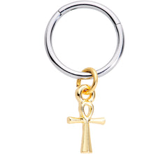 Load image into Gallery viewer, 16G 3/8 Gold Tone Egyptian Ankh Hinged Dangle Segment Ring

