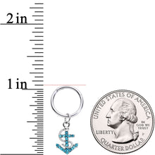 Load image into Gallery viewer, 16G 3/8 Aqua CZ Gem Nautical Anchor Hinged Dangle Segment Ring
