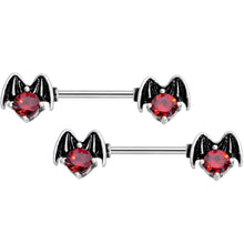 Load image into Gallery viewer, 14G 9/16 Red Gem Halloween Night Bat Barbell Nipple Ring Set
