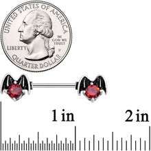 Load image into Gallery viewer, 14G 9/16 Red Gem Halloween Night Bat Barbell Nipple Ring Set
