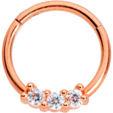 Load image into Gallery viewer, 16G 3/8 Clear CZ Gem Rose Gold Tone Trio Hinged Segment Ring
