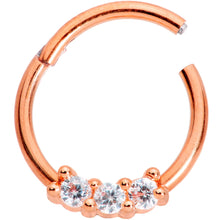 Load image into Gallery viewer, 16G 3/8 Clear CZ Gem Rose Gold Tone Trio Hinged Segment Ring
