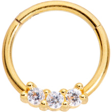 Load image into Gallery viewer, 16G 3/8 Clear CZ Gem Gold Tone Trio Hinged Segment Ring
