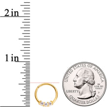 Load image into Gallery viewer, 16G 3/8 Clear CZ Gem Gold Tone Trio Hinged Segment Ring
