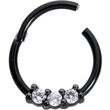 Load image into Gallery viewer, 16G 3/8 Clear CZ Gem Black Trio Hinged Segment Ring
