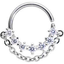 Load image into Gallery viewer, 16G 3/8 Clear CZ Gem Chain Dangle Seamless Circular Ring
