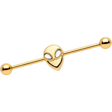 Load image into Gallery viewer, 14G Clear Gem Gold Tone Alien Invader Industrial Barbell 38mm

