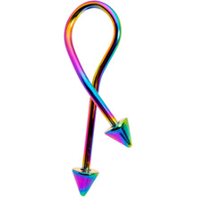Load image into Gallery viewer, 16G 25mm Rainbow Anodized Cone End Twister Cartilage Earring

