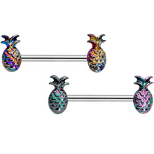Load image into Gallery viewer, 14G 9/16 Iridescent Rainbow Pineapple Barbell Nipple Ring Set
