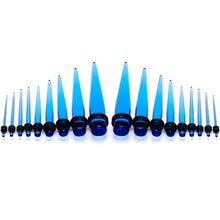 Load image into Gallery viewer, 14 to 00G Light Blue Acrylic Straight Taper 18 Piece Stretching Kit
