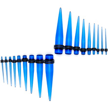 Load image into Gallery viewer, 14 to 00G Light Blue Acrylic Straight Taper 18 Piece Stretching Kit
