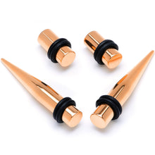 Load image into Gallery viewer, Rose Gold Tone PVD Straight Plug and Taper Set Sizes 5mm to 10mm
