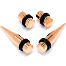 Load image into Gallery viewer, Rose Gold Tone PVD Straight Plug and Taper Set Sizes 5mm to 10mm
