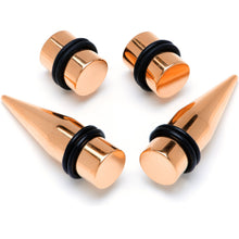 Load image into Gallery viewer, Rose Gold Tone PVD Straight Plug and Taper Set Sizes 5mm to 10mm

