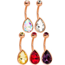 Load image into Gallery viewer, Color Gem Rose Gold Tone Drop Glamour Belly Ring Set of 5
