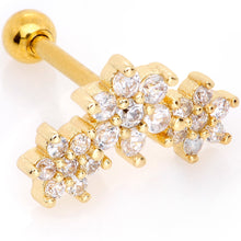 Load image into Gallery viewer, 16G 5/16 Clear CZ Gold Tone Flowers Cartilage Tragus Earring
