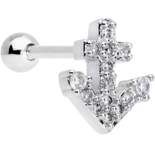 Load image into Gallery viewer, 18G 5/16 Clear CZ Gem Nautical Anchor Cartilage Tragus Earring
