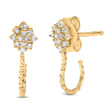 Load image into Gallery viewer, 14K Yellow Gold Plated .925 Sterling Silver 1/10 Cttw Diamond Floral Cluster and Beaded Hoop Stud Earrings (H-I Color, I1-I2 Clarity)
