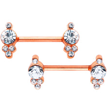 Load image into Gallery viewer, 14G 9/16 Clear Gem Rose Gold Tone Circle Barbell Nipple Ring Set
