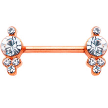 Load image into Gallery viewer, 14G 9/16 Clear Gem Rose Gold Tone Circle Barbell Nipple Ring Set
