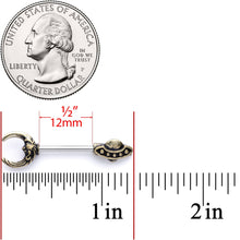 Load image into Gallery viewer, 14G 9/16 Crescent Moon Space Ship UFO Barbell Nipple Ring Set
