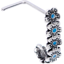 Load image into Gallery viewer, 20G Blue Flowers Faux Hoop L Shaped Nose Ring
