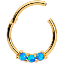 Load image into Gallery viewer, 16G 3/8 Blue Synthetic Opal Gold Tone Hinged Segment Ring
